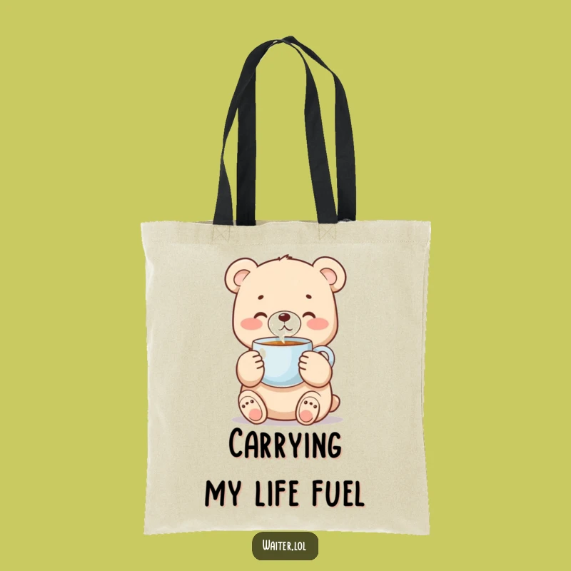 Funny Bear Cub Tote Bag - Adorable Cub Carries Coffee With Care