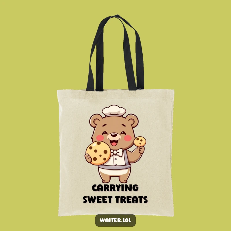 Funny Bear Waiter Tote Bag: Giant Cookie Presentation, Perfect Carry-All