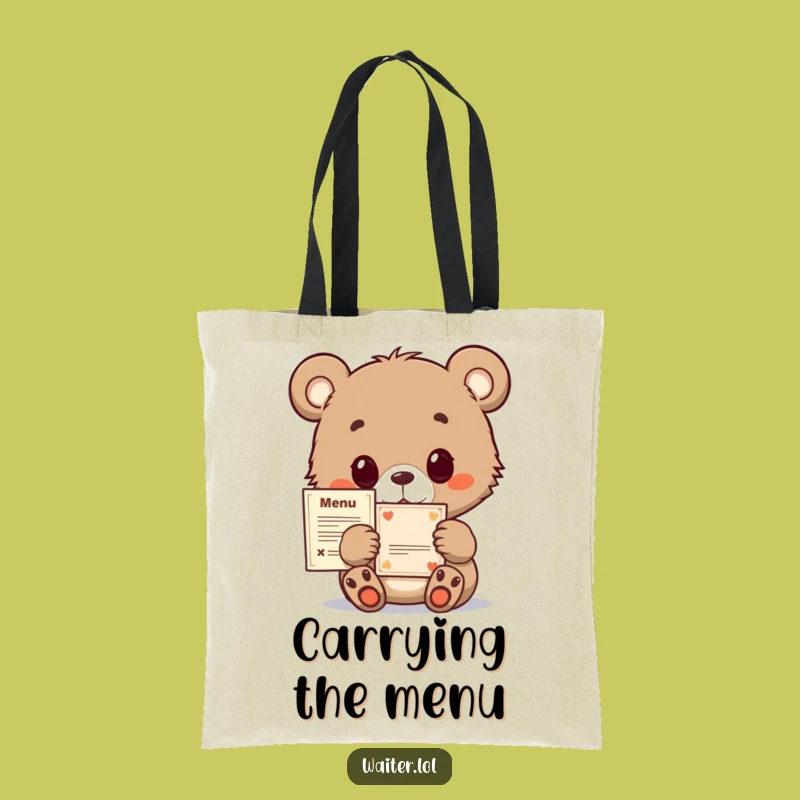 Funny Bear Cub Menu Tote Bag: Cute & Hopeful Shopping Companion Gift