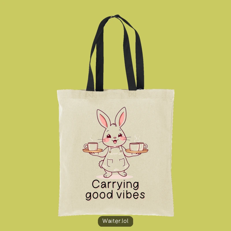 Funny Bunny Barista Tote Bag - Cheerful Carry-All for Coffee Lovers
