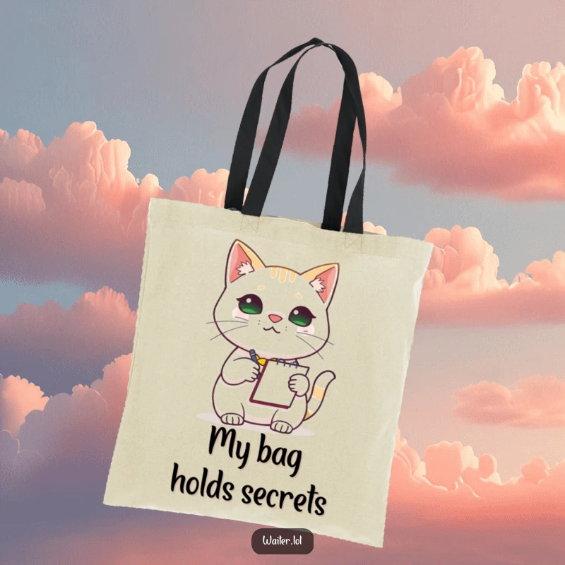 Funny Cat Barista Tote Bag: A focused cat with a notepad, ready to take an order, printed on a durable tote bag for everyday use.