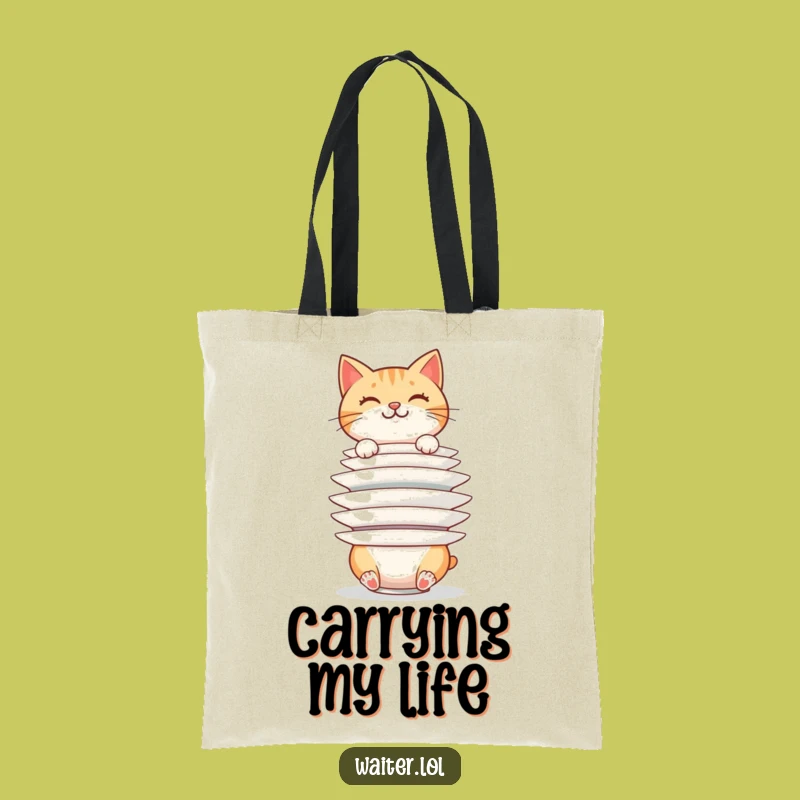 Funny Cat Plate Stacker Tote Bag: Precarious Balance Art, Everyday Essential, Perfect Funny Gift