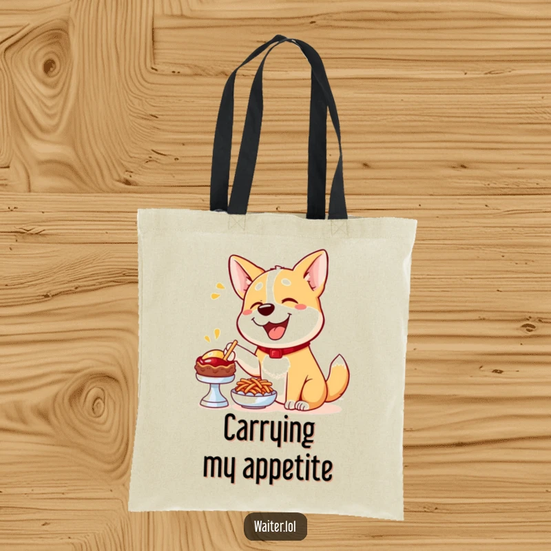 Funny Dog Menu Tote Bag: A happy dog enthusiastically points to a delicious menu item, perfect for carrying treats.