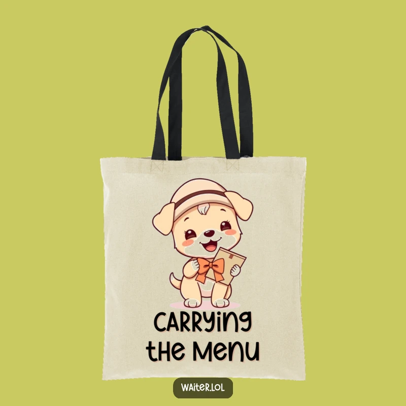 Funny Giggling Puppy Menu Tote Bag: Carry Style with this Hilarious Dog Design