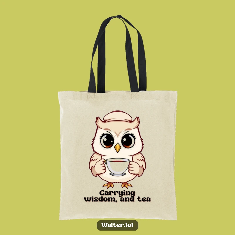 Funny Owl Waiter Tote Bag: Cheerful Bird Carrying Tea, Stylish Humorous Gift Accessory