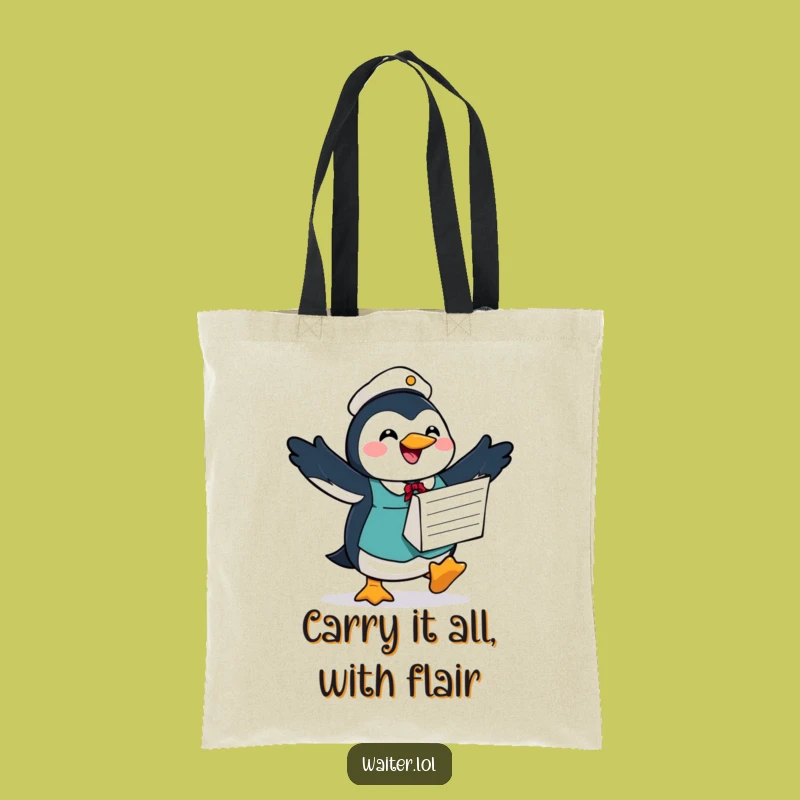 Funny Penguin Waiter Tote Bag: Joyful Order Carrier, Perfect Humorous Accessory