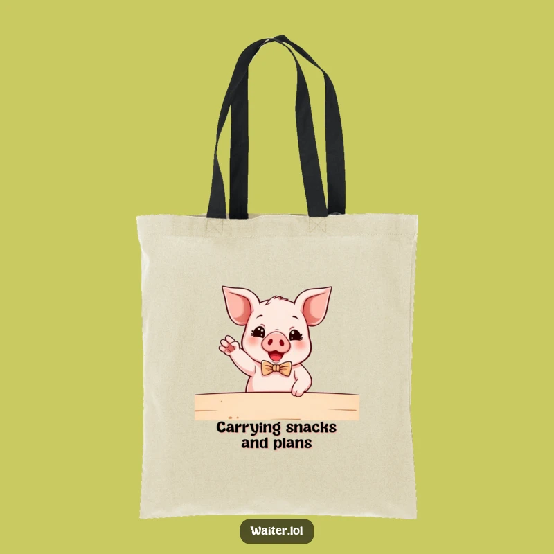 Funny Piglet Waiter Tote Bag: Chic Bowtie Piggy, Enthusiastic Service for Everyday Humor, Great Gift