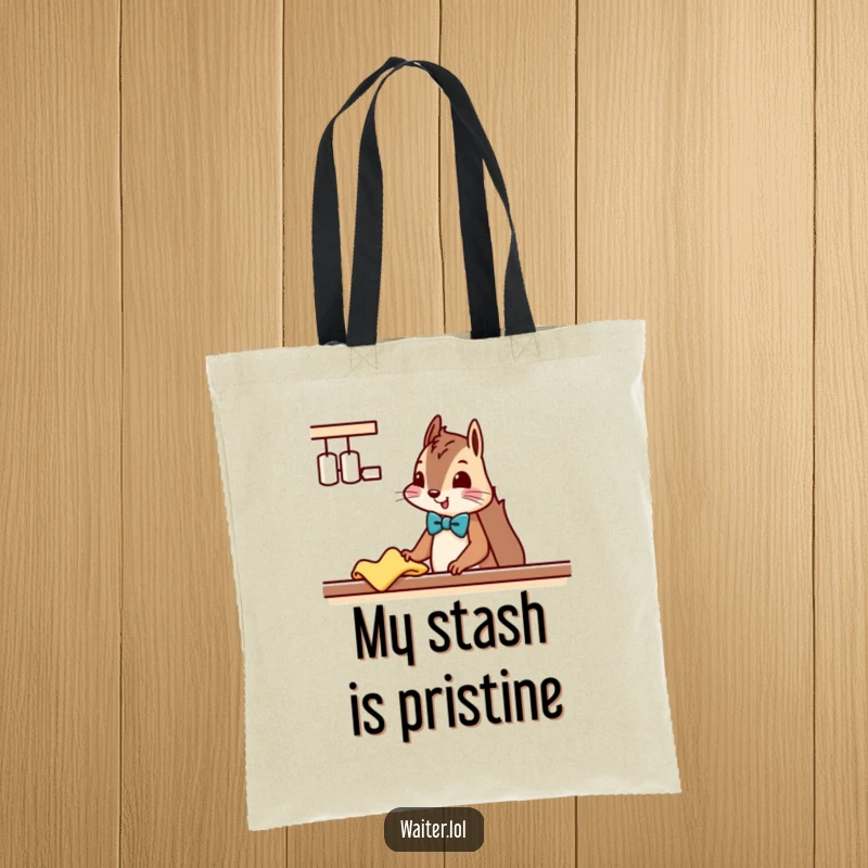 Funny Squirrel Cleaner Tote Bag: A squirrel wearing a bowtie diligently wipes down a counter with a cloth, ready for errands.